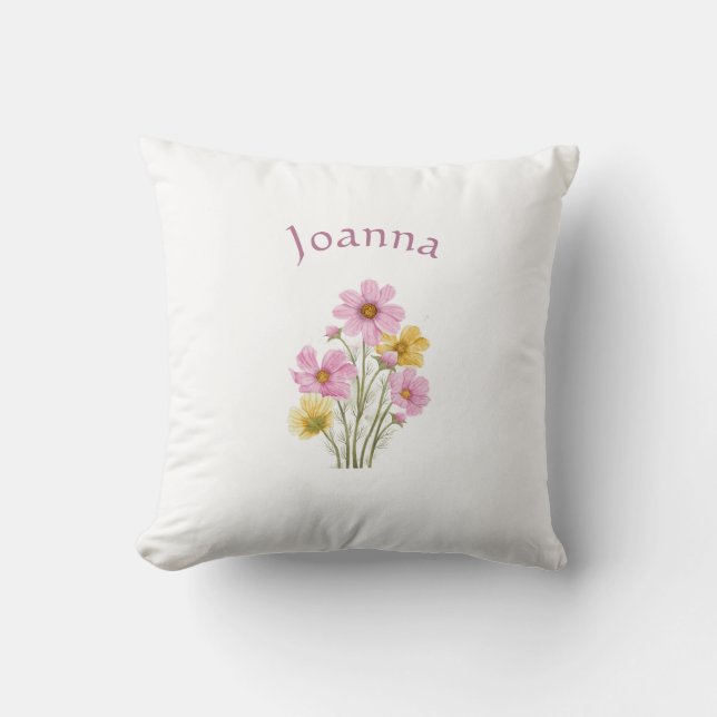 Modern Floral Botanical Simple Watercolor Name  Kussen (Voorkant)