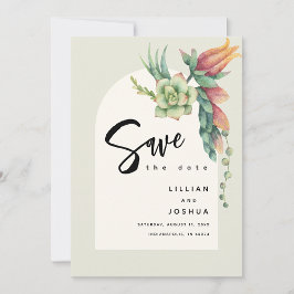 Modern Floral botanisch Succulent Ecru Wedding Save The Date