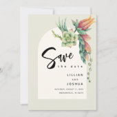 Modern Floral botanisch Succulent Ecru Wedding Save The Date (Voorkant)