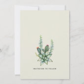 Modern Floral botanisch Succulent Ecru Wedding Save The Date (Achterkant)