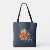 Modern Floral Bouquet Monogram Blue Tote Bag (Achterkant)