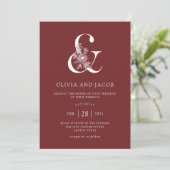 Modern Floral | Bourgogne Ampersand Wedding Kaart (Staand voorkant)