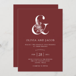 Modern Floral | Bourgogne Ampersand Wedding Kaart