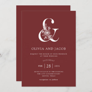 Modern Floral   Bourgogne Ampersand Wedding Kaart