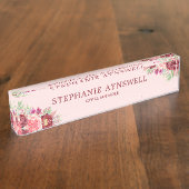 Modern Floral Bourgondië Blush Waterverf Naambordje (Zijkant)
