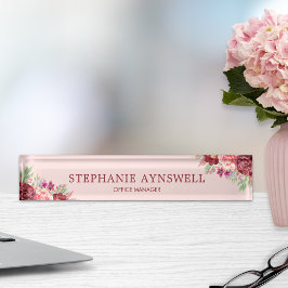 Modern Floral Bourgondië Blush Waterverf Naambordje