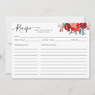 Modern Floral Bourgondië Holly kerstrecept Kaart