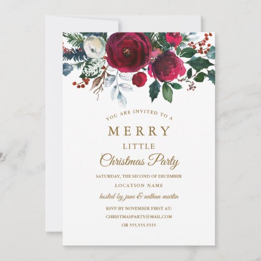 Modern Floral Bourgondië kerstfeest Kaart (Voorkant)