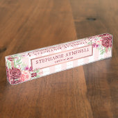 Modern Floral Bourgondië roze strepen Waterverf Naambordje (Zijkant)