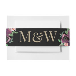 Modern Floral Bourgondië zwart bruiloft Uitnodigingen Wikkel