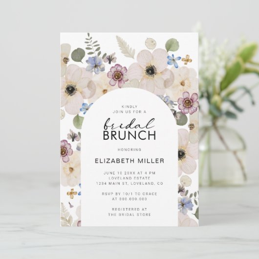 Modern Floral Bridal Brunch Kaart (Staand voorkant)