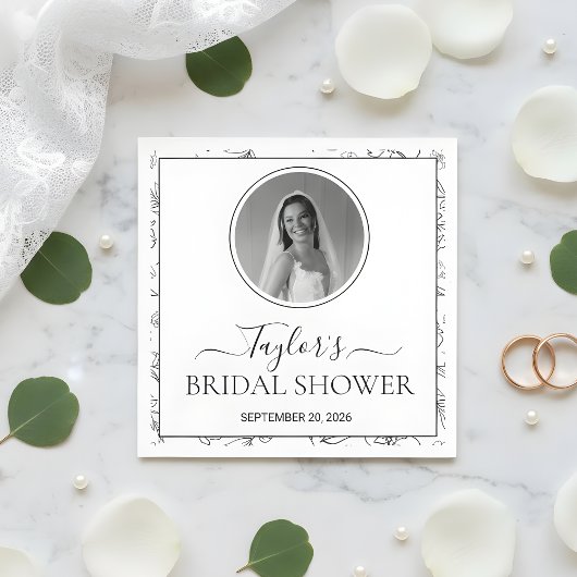 Modern Floral Bridal Shower Custom Photo Napkins Servet
