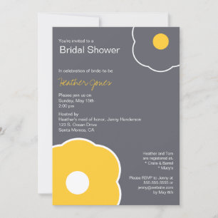 Modern Floral Bridal Shower Invitation Yellow/Grey Kaart