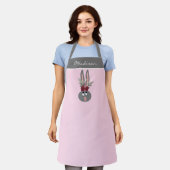 Modern Floral Bunny Pink - Gepersonaliseerde naam  Schort (Gedragen)