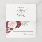 Modern Floral Burgundy Blush Wedding Plaatskaartje (Buitenkant ongevouwen)