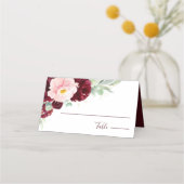 Modern Floral Burgundy Blush Wedding Plaatskaartje (Voorkant)