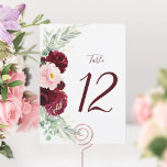 Modern Floral Burgundy Blush Wedding Table Number<br><div class="desc">Deze moderne, stijlvolle bruine en bloedige waterverf floral bruiloft is groter (5x7) en heeft een uniek ontwerp, met de nummerplaat aan de rechterkant, die door de boeket aan de linkerkant is omgeven. Vind passende producten in het collectie, of bericht me door het Praatje van Zazzle voor meer producten of verschillende...</div>