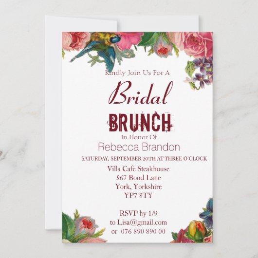 Modern  Floral Burgundy Bridal Brunch Kaart (Voorkant)