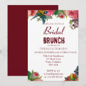 Modern  Floral Burgundy Bridal Brunch Kaart (Voorkant / Achterkant)