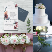 Modern Floral Burgundy Navy Blush Peach Wedding Kaart