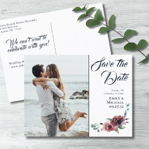 Modern Floral Burgundy Navy Blush Save the Date Aankondigingskaart