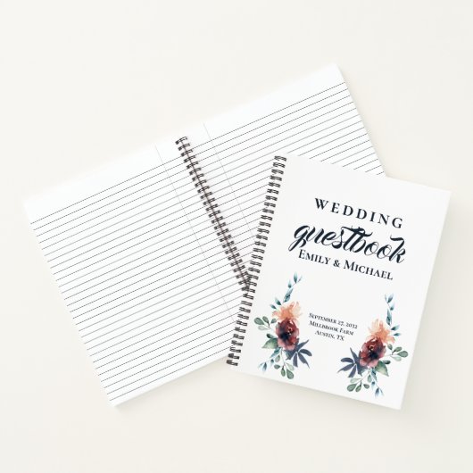 Modern Floral Burgundy Navy Peach Blush Guest Book Notitieboek (Binnen)