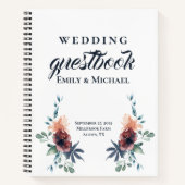 Modern Floral Burgundy Navy Peach Blush Guest Book Notitieboek (Voorkant)