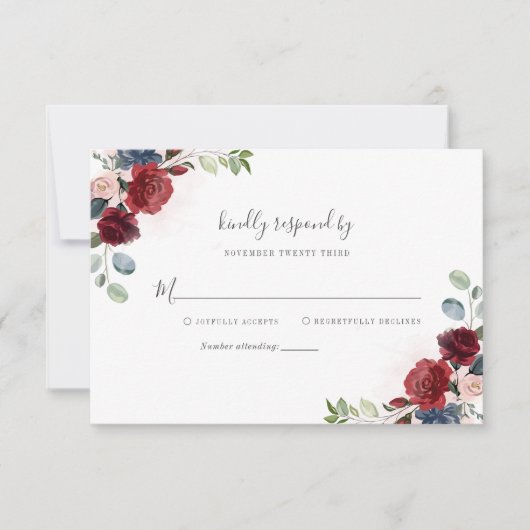 Modern Floral Burgundy Rustic Script Vrijgezellenf RSVP Kaartje (Voorkant)