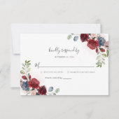 Modern Floral Burgundy Rustic Script Weddenschap RSVP Kaartje (Voorkant)