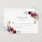 Modern Floral Burgundy Rustic Script Weddenschap RSVP Kaartje (Voorkant / Achterkant)