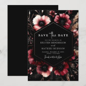 Modern Floral Burgundy Wedding Save The Date (Voorkant / Achterkant)