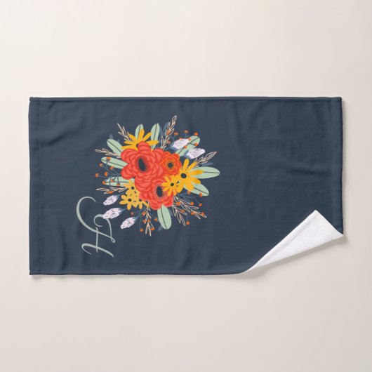 Modern Floral Burnt Sinaasappel Bouquet Monogram B Bad Handdoek (Handdoek)