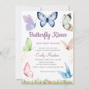 Modern Floral Butterfly Kisses Meisje Baby shower Kaart