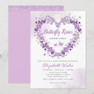 Modern Floral Butterfly Kisses Meisje Baby shower Kaart