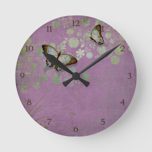 Modern Floral Butterfly w Abstranct Flower Blossom Ronde Klok (Voorkant)