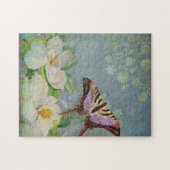 Modern Floral Butterfly w Magnolia Flower Blossom Legpuzzel (Horizontaal)
