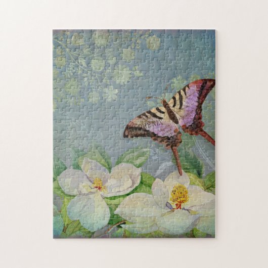 Modern Floral Butterfly w Magnolia Flower Blossom Legpuzzel (Verticaal)