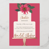 Modern Floral Cake Vrijgezellenfeest Gold Folie Uitnodiging (Voorkant)