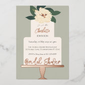 Modern Floral Cake Vrijgezellenfeest Gold Folie Uitnodiging (Voorkant)