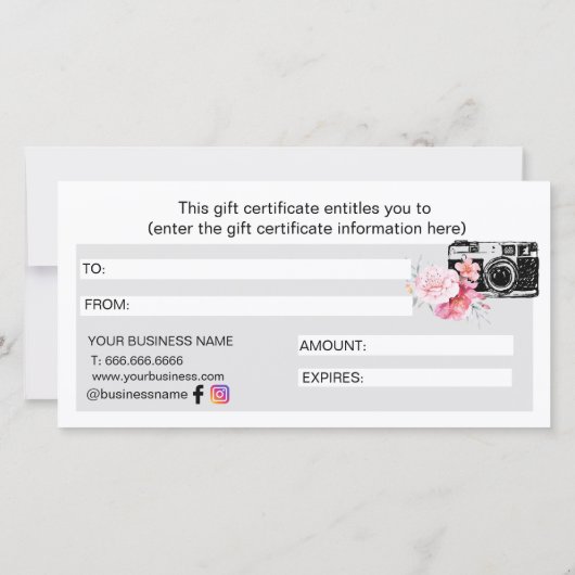 Modern Floral Camera Fotograaf Cadeaubon (Achterkant)