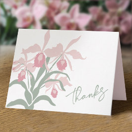 Modern floral Cattleya orchid dusty pink wedding Bedankkaart