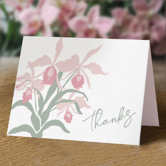 Modern floral Cattleya orchid dusty pink wedding Bedankkaart