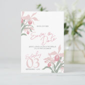 Modern floral Cattleya orchid dusty pink wedding Save The Date (Staand voorkant)