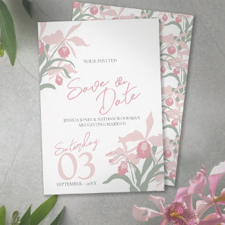 Modern floral Cattleya orchid dusty pink wedding Save The Date