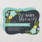 Modern Floral Chalkboard Baby shower Invitation Kaart (Voorkant / Achterkant)