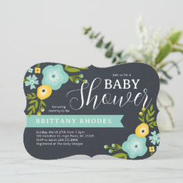 Modern Floral Chalkboard Baby shower Invitation Kaart