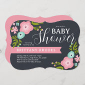 Modern Floral Chalkboard Baby shower Invitation Kaart (Voorkant / Achterkant)