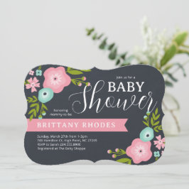 Modern Floral Chalkboard Baby shower Invitation Kaart