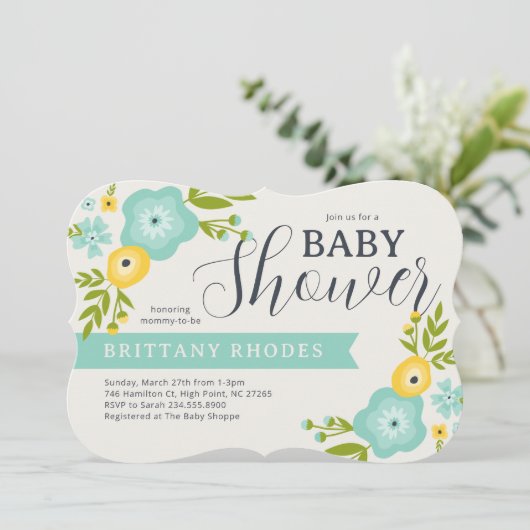 Modern Floral Chalkboard Baby shower Invitation Kaart (Staand voorkant)