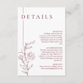 Modern Floral Chic Burgundy Wedding Details Informatiekaartje (Voorkant)